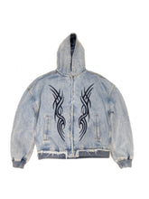 Load image into Gallery viewer, Stingwater Tribal denim zip up hoodie vintage blue 
