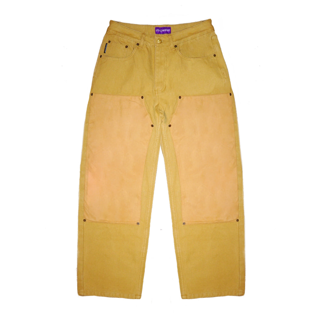 Vegan Suede Double Knee Canvas Pants Wheat Brown