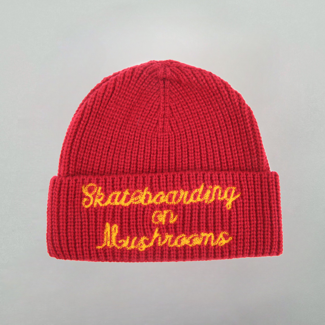 Skateboarding on Mushrooms Beanie Red