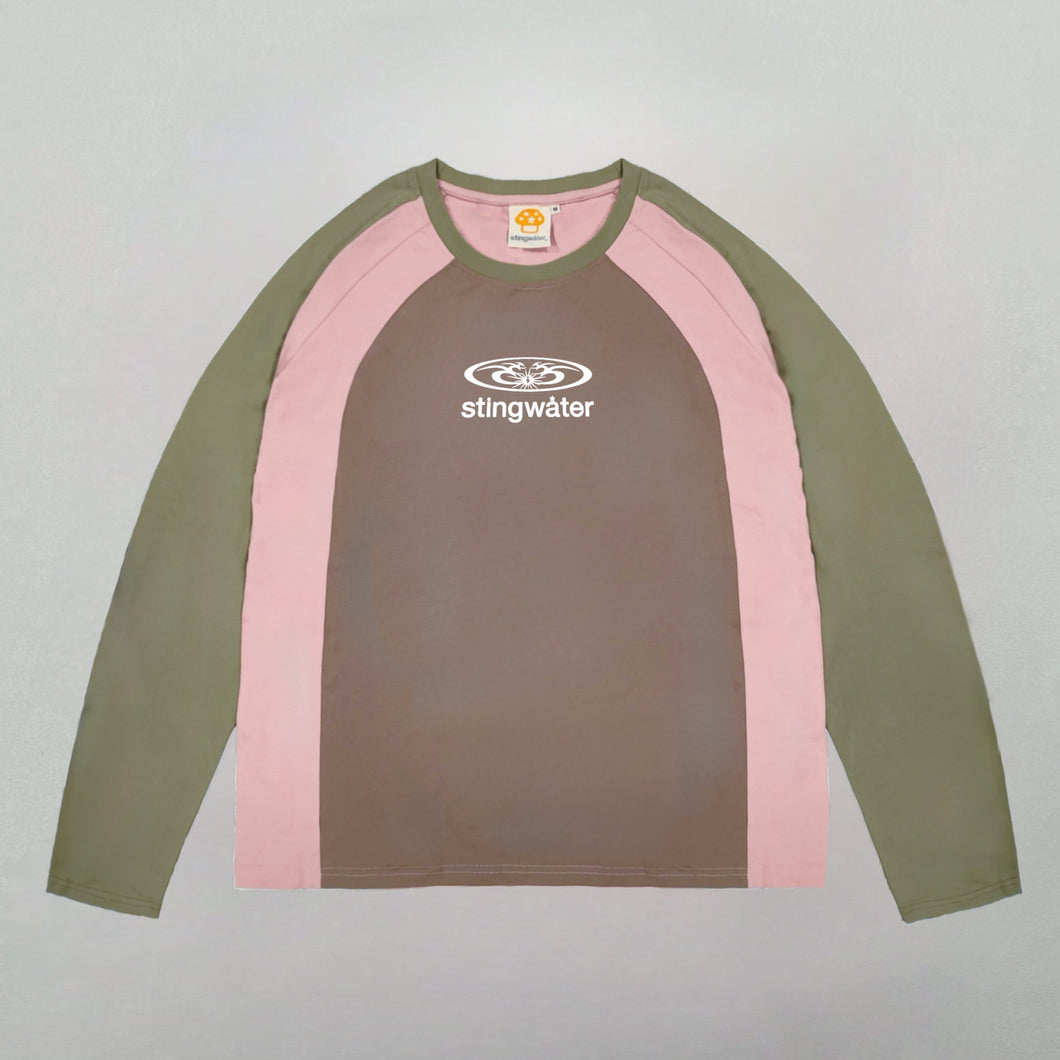 Moses Panelled Long Sleeve T-Shirt Green/Pink/Brown