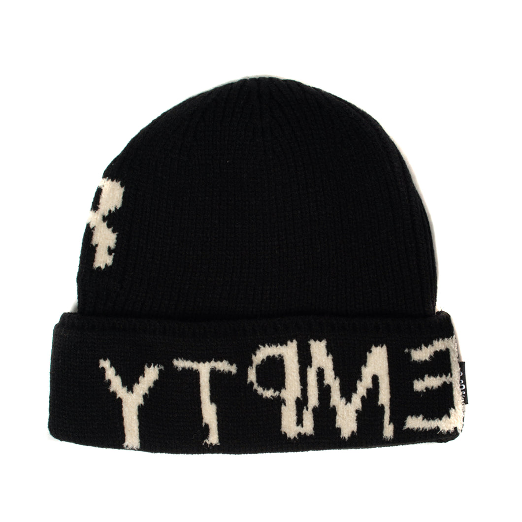 Empty Your Mind Knit Fold Beanie Black