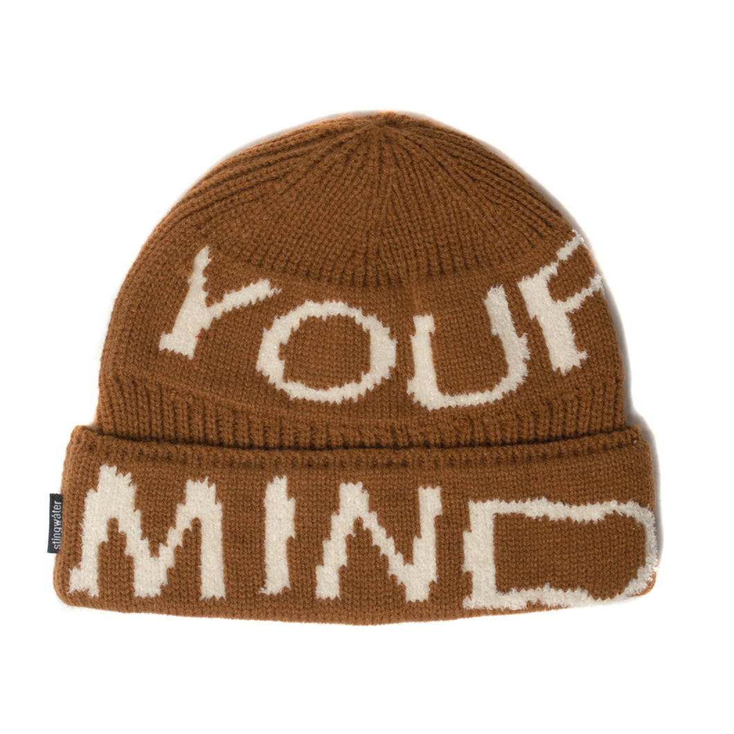 Empty Your Mind Knit Fold Beanie Cardboard Brown