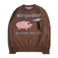 Piggy Bank Jacquard Knit Crewneck Sweatshirt Chocolate Brown